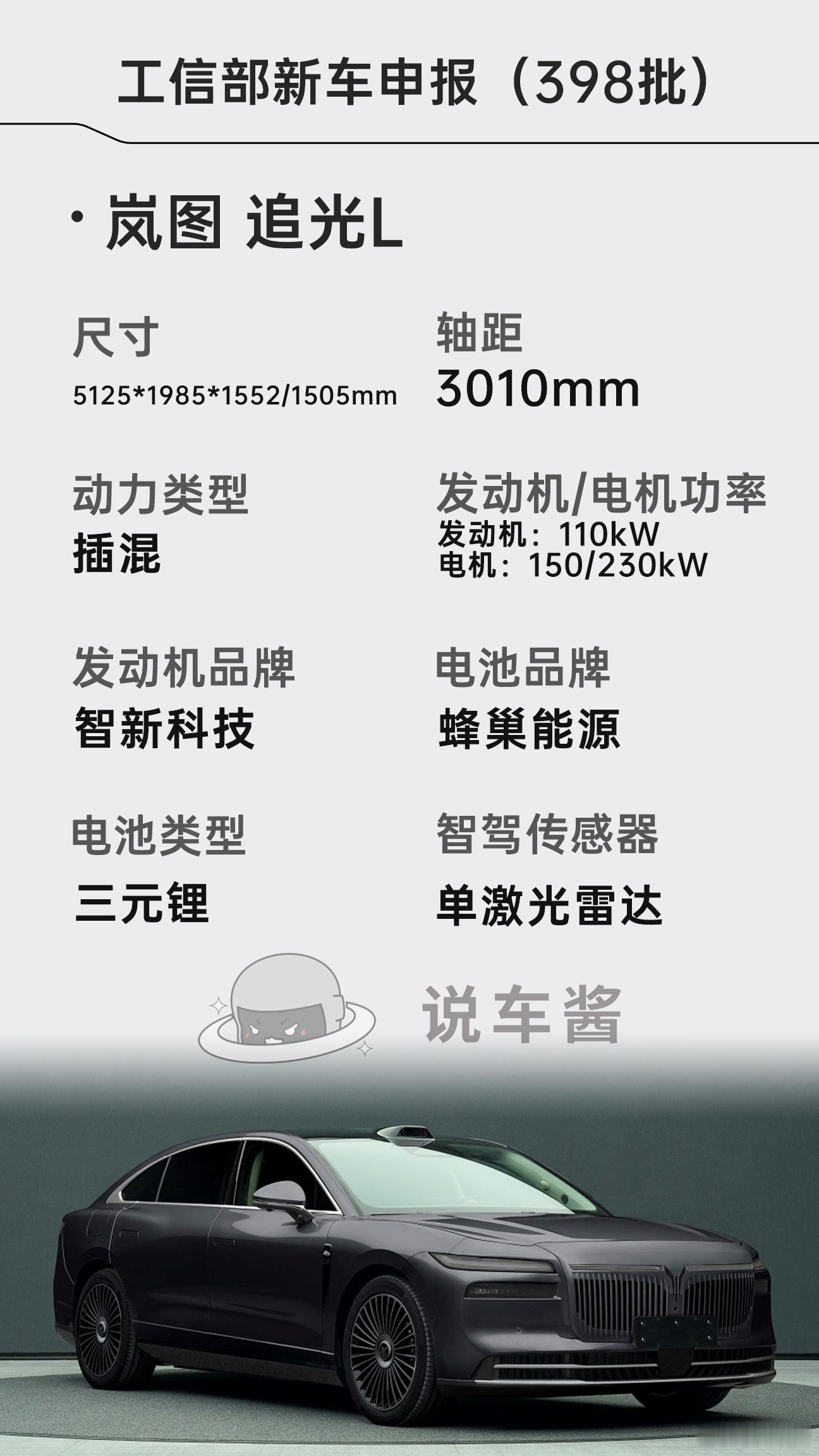 岚图追光L 申报工信部公告岚图岚图追光L新能源汽车 ​​​
