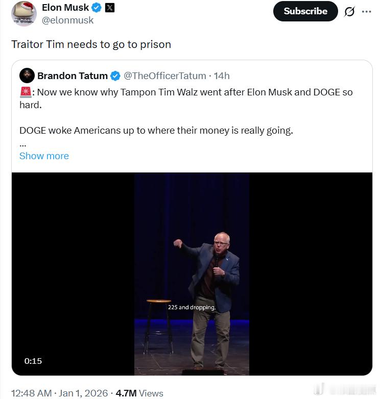 马斯克：“叛徒蒂姆”必须进监狱。 