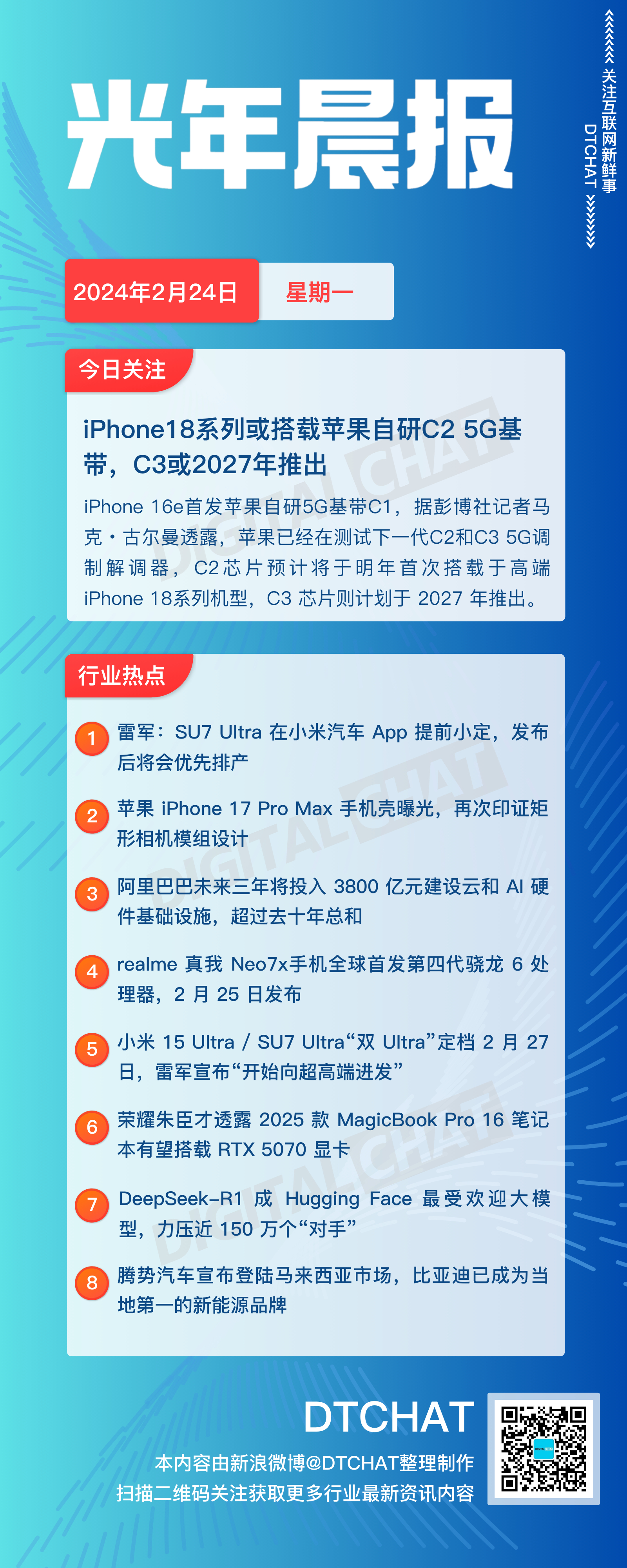 vol.764｜2月24日：DTCHAT 光年晨报 今日关注： iPhone18