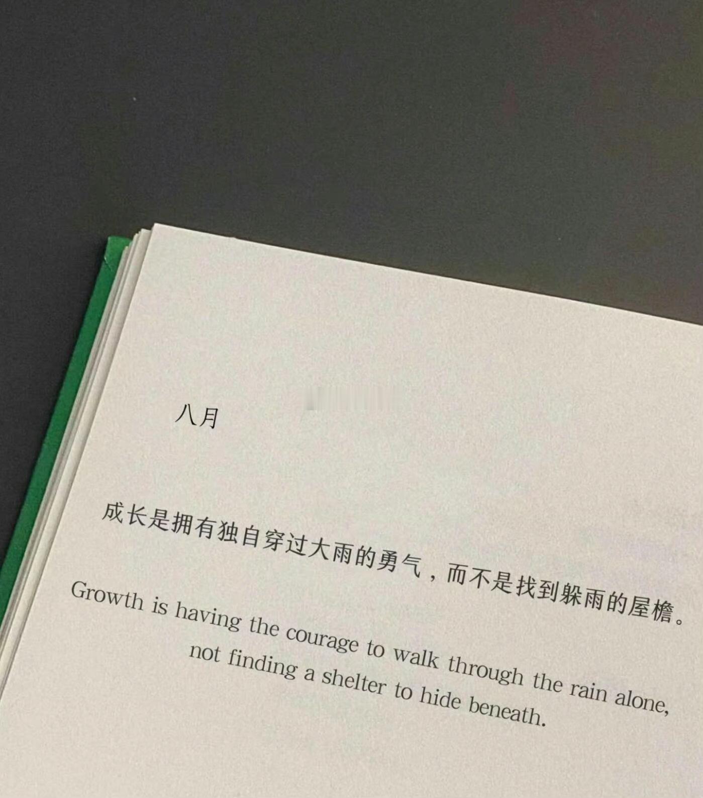 “成长是拥有独自穿过大雨的勇气，而不是找到躲雨的屋檐。 ” 
