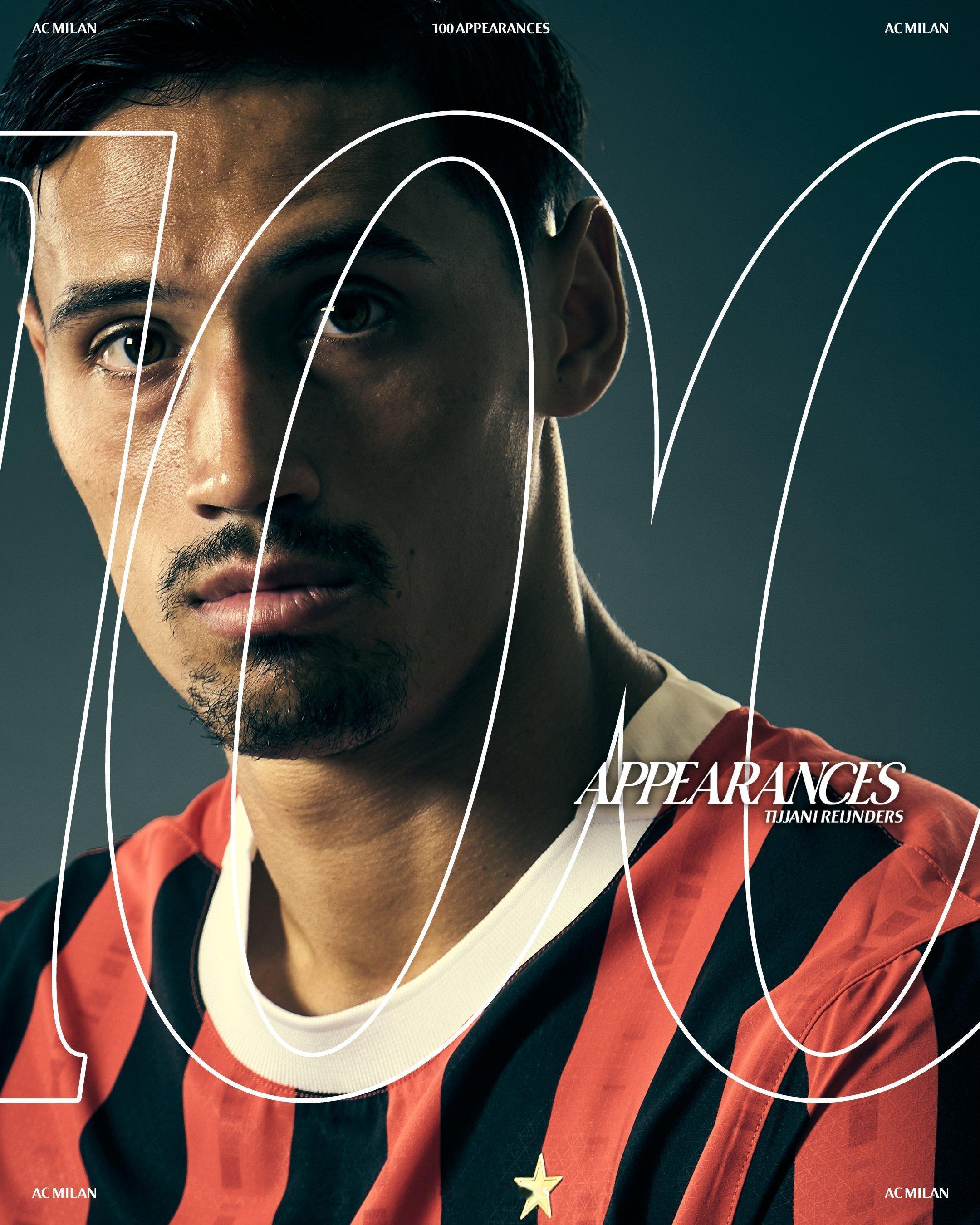 【里程碑】 🔴⚫️ 本场比赛是赖因德斯🇳🇱代表米兰的第1️⃣0️⃣0️⃣次