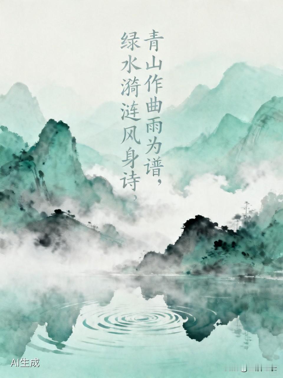 “青山作曲雨为谱，绿水漪涟风㝍诗”，这简直是把大自然的美写到了极致。想象一下，青