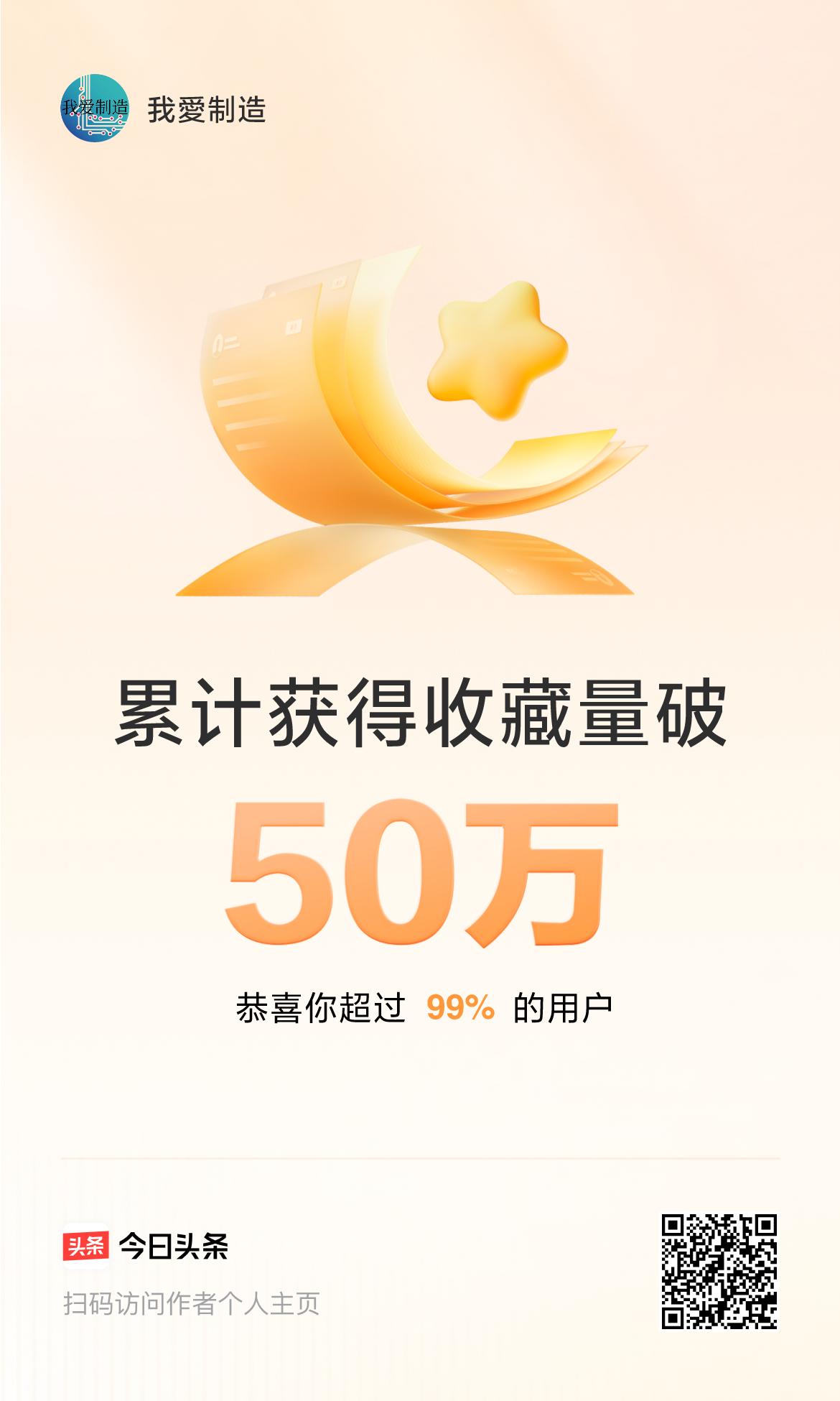 我在头条累计获得收藏量破50万啦！