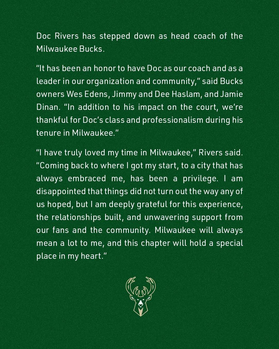 两年半拿走4000万！里弗斯正式卸任雄鹿主帅，入选名人堂就告别赛场。雄鹿下一任主