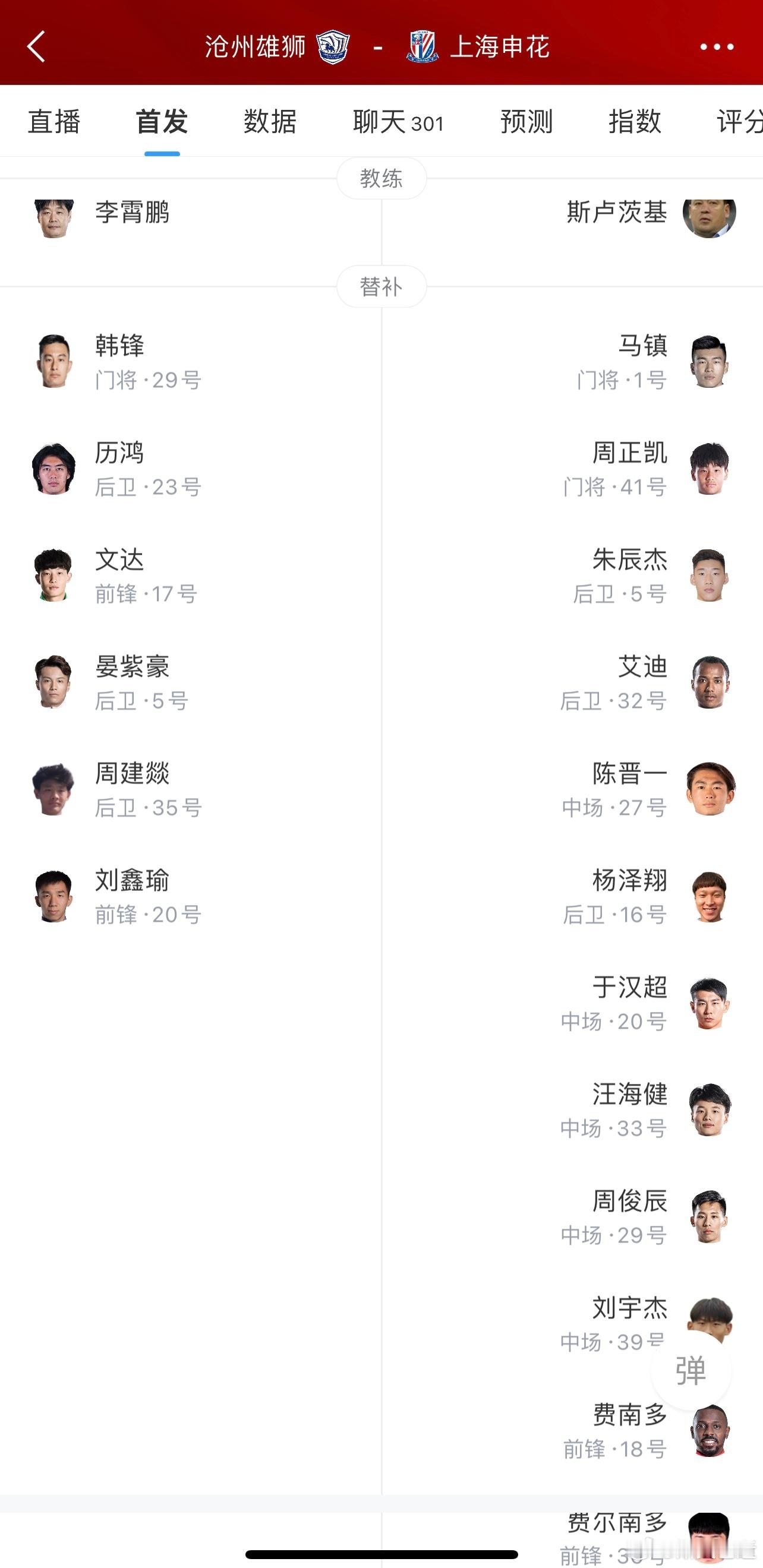 沧州太惨了，替补席就6个队圆儿，还有一个是老门将韩锋[衰]#沧州雄狮vs上海申花