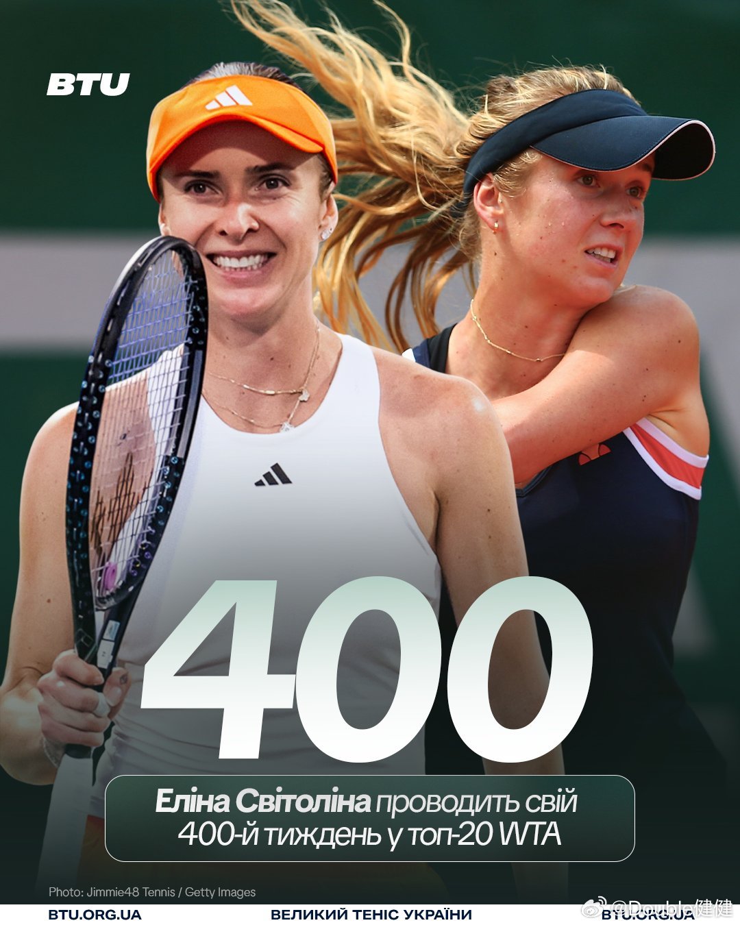 本周，斯维托丽娜在TOP20里第400周，排在现役第五位：1、大威🇺🇸 85