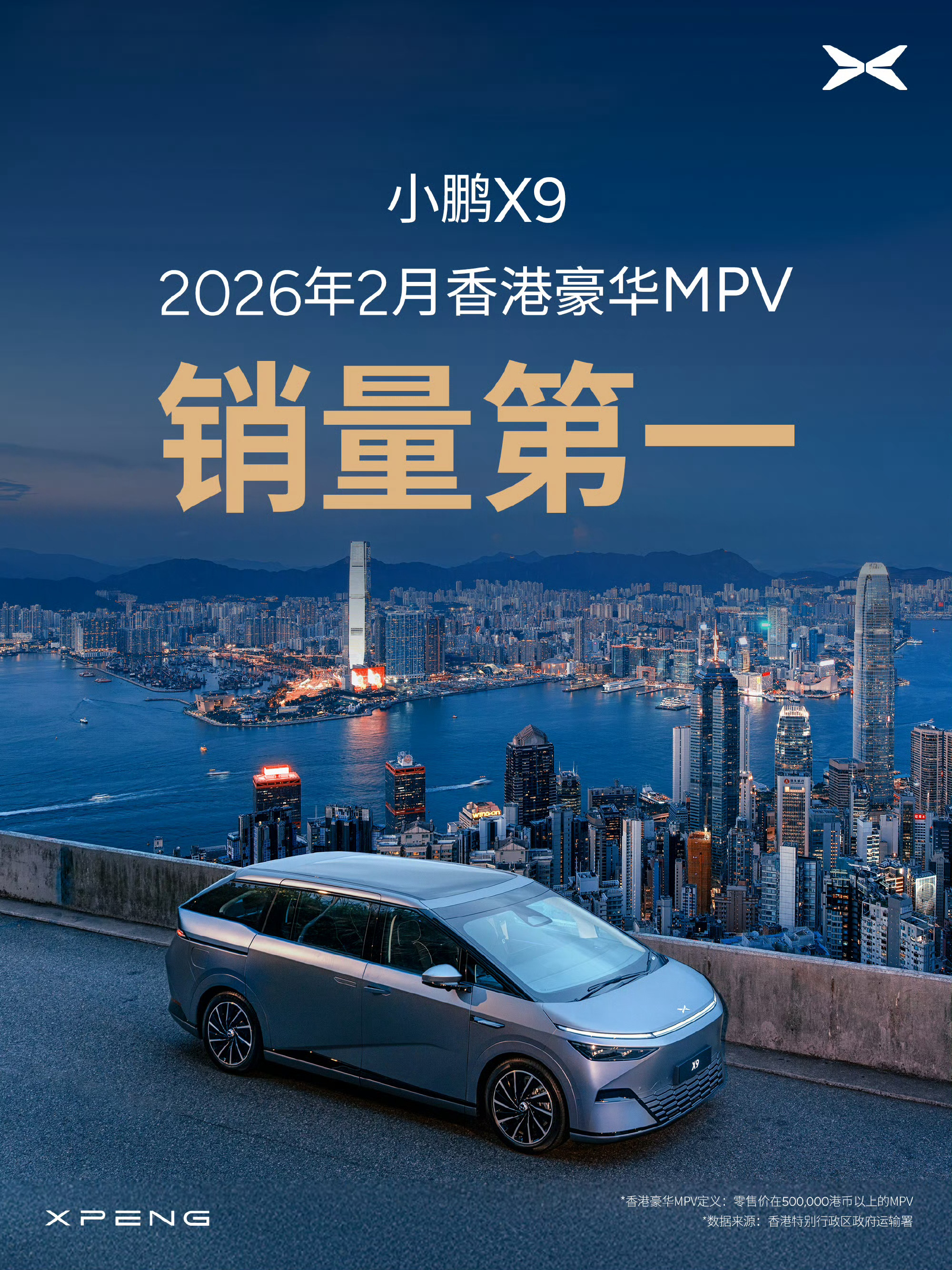 小鹏X9荣获2026年2月香港豪华MPV销量第一！畅销全球的高端旗舰大七座，正陪