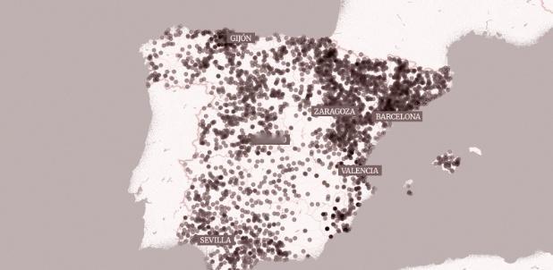 地图显示了西班牙内战和佛朗哥政权时期的 6000 个万人坑。