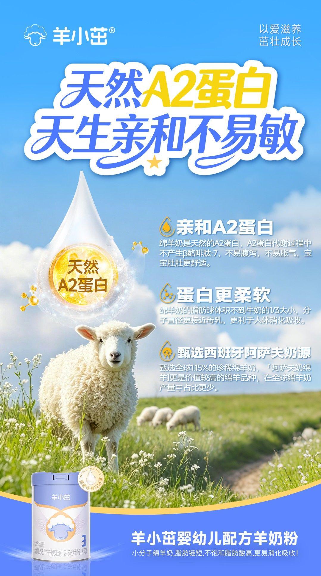 ✨天然A2蛋白，天生亲和不易敏
🥛羊小茁婴幼儿绵羊奶🔥
🐑甄选全球产奶量仅