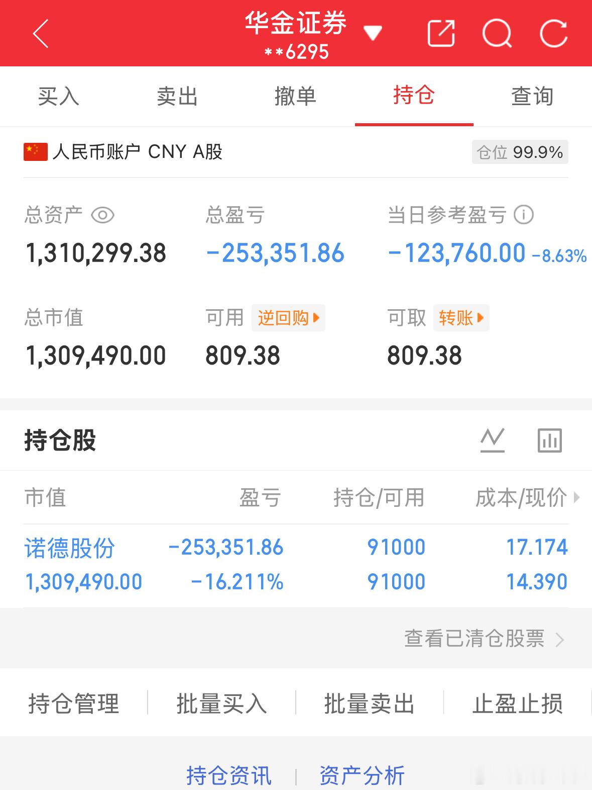 7.6炒股第180天（初始50万）总资产：1310299当日参考盈亏：-1237