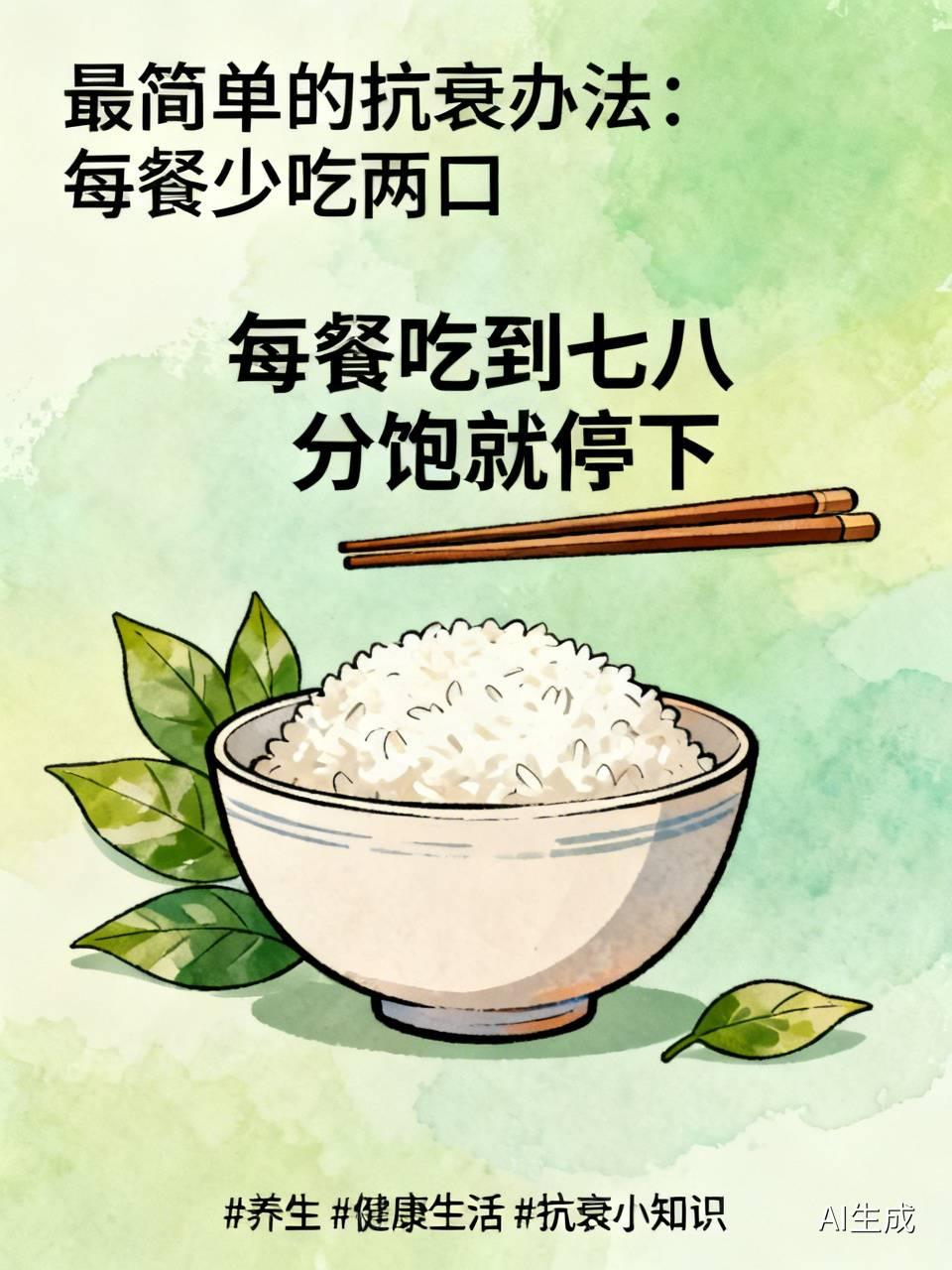 标题：最简单的抗衰办法：每餐少吃两口
热榜看到，一个容易坚持的抗衰小方法：吃饭别