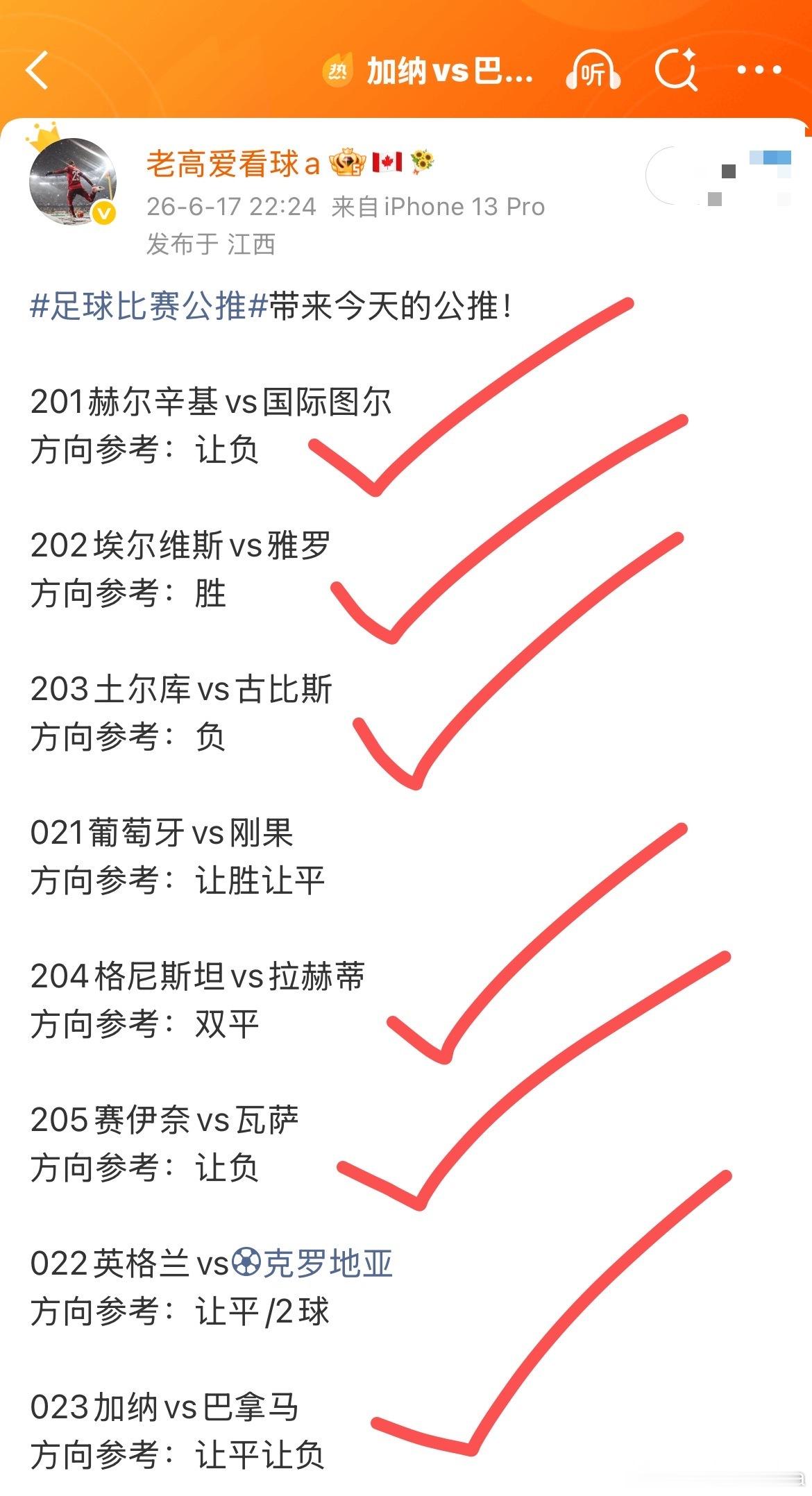 美加墨世界杯昨天公推大红，带来今天的！025捷克vs南非方向参考：让平/2球02