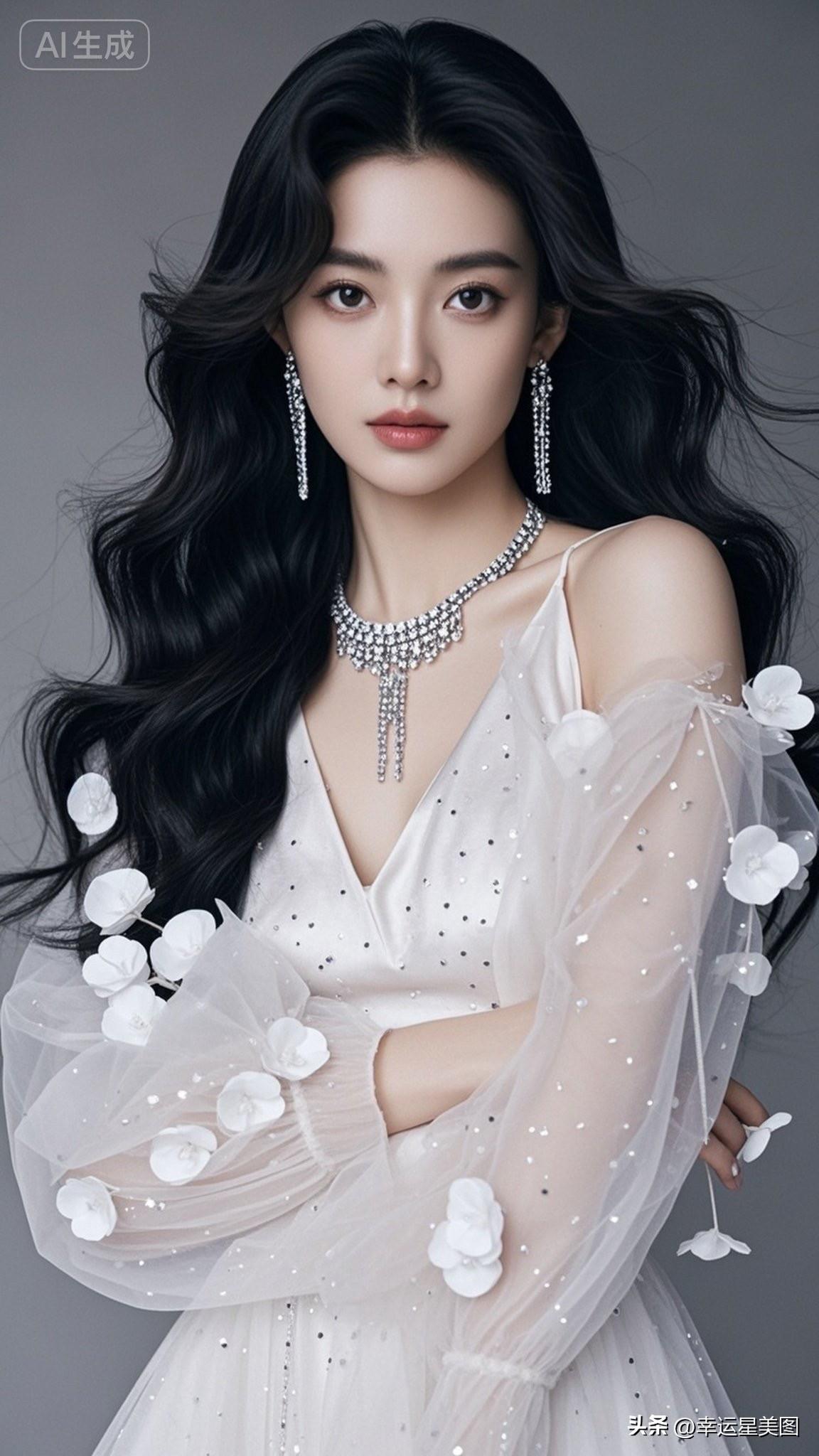 优雅黑发少女，闪亮珠宝配饰，尽显时尚魅力！