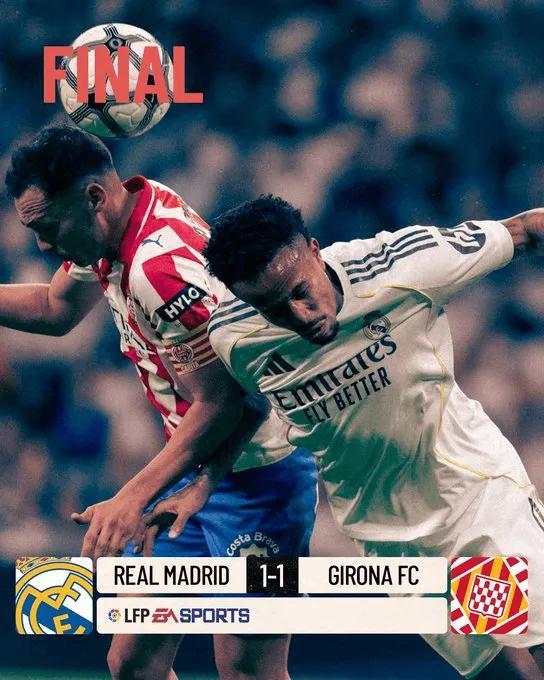 皇马1-1吉罗纳全场数据：射门22-10，射正9-2，绝对机会2-004月10日