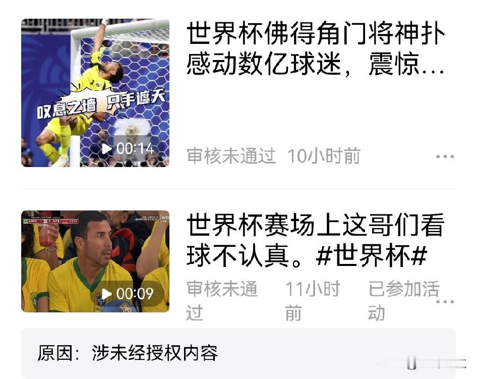 天塌了！
一不小心侵权上面权威了。
会不会被传唤，或者罚款呢？
一个世界杯画面1
