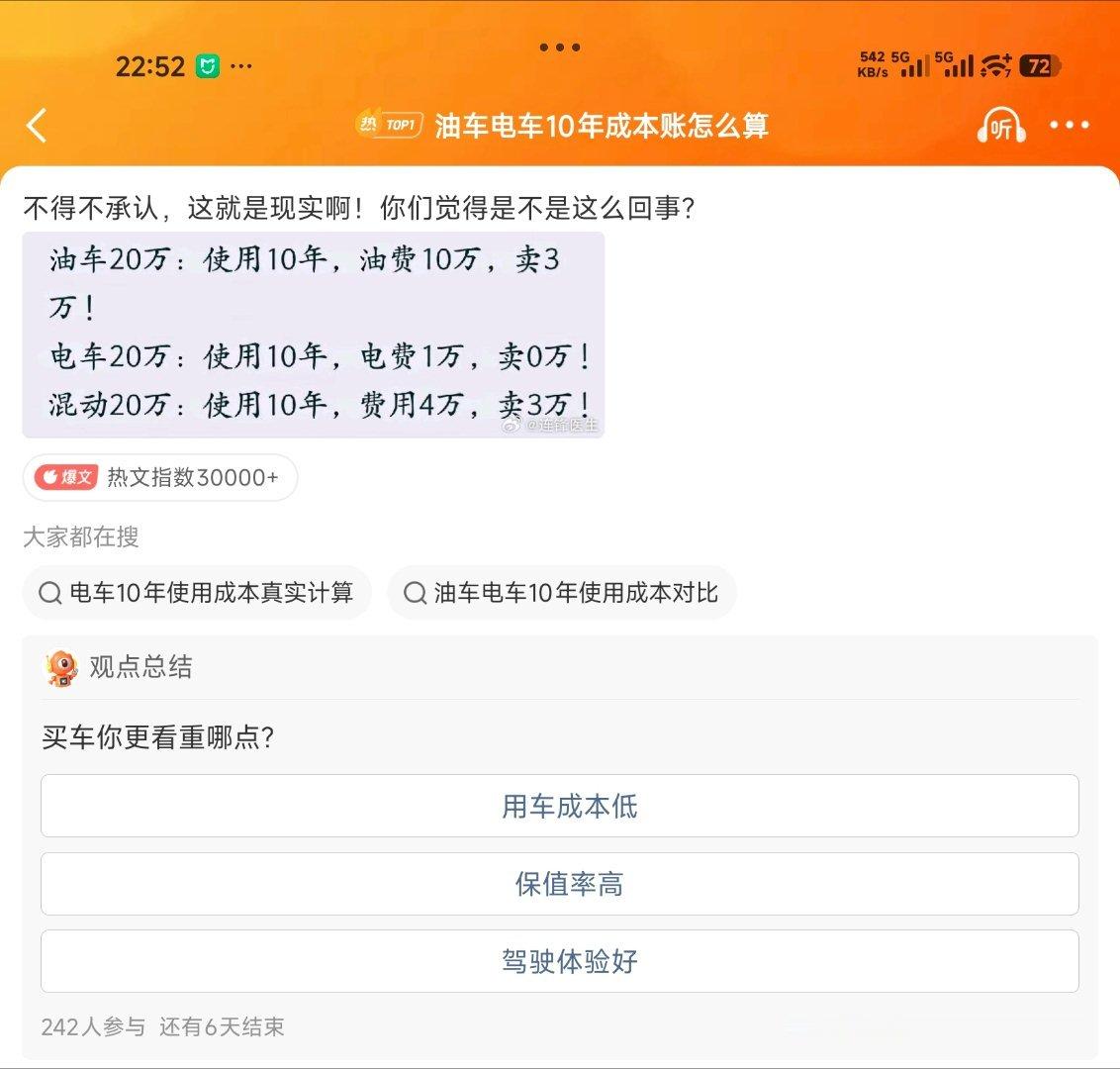 油车电车10年成本账怎么算暂且不说这笔账算得对不对只要10年后电车的残值大于3万