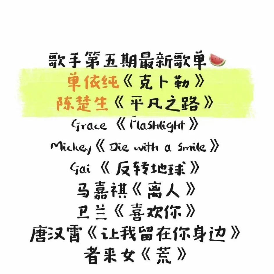歌手2025第五场歌单，又到了歌手每一期的歌单猜猜看了，第五场开始彩排，综合一下