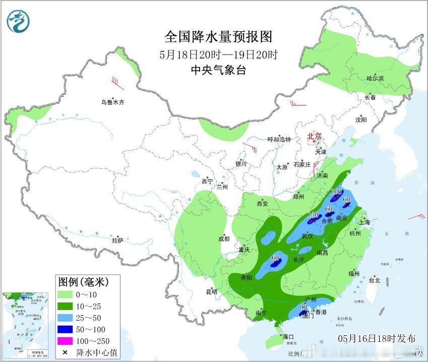 【强降雨】昨晚到今天，我国降雨范围广，强度大。从海南到内蒙古，多个省区市，观测到