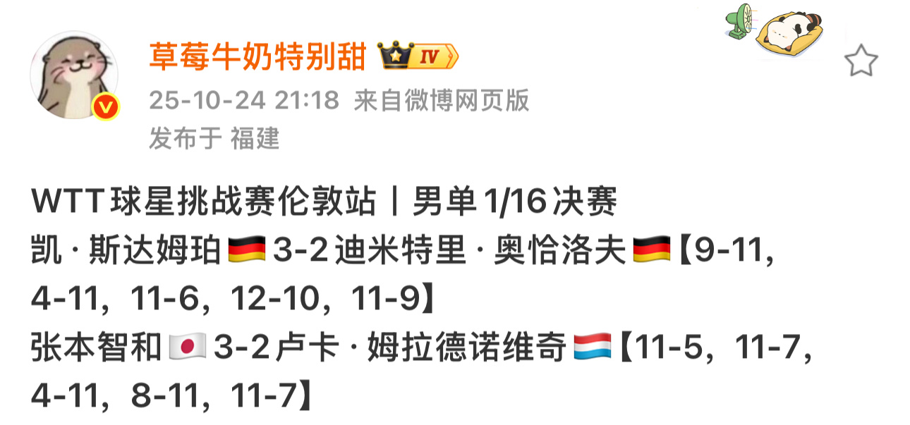 奥恰洛夫VS斯达姆珀和张本智和VS卢卡的比赛也不是一起结束的呀你就说上厕所也不能