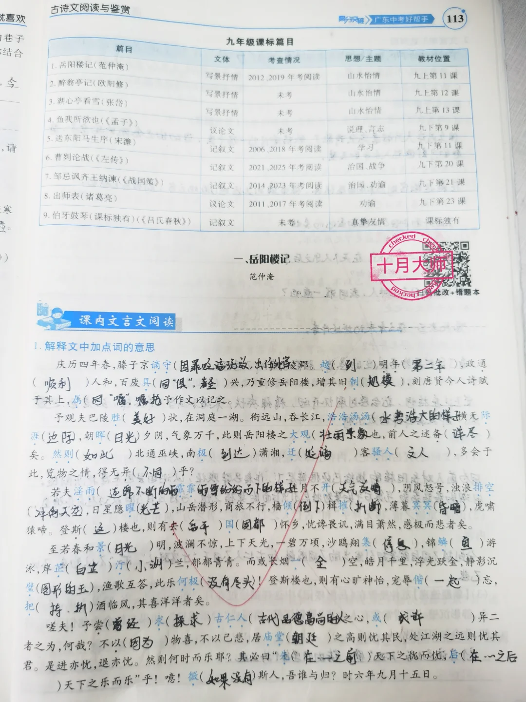中考语文文言文专题复习《岳阳楼记》考试题