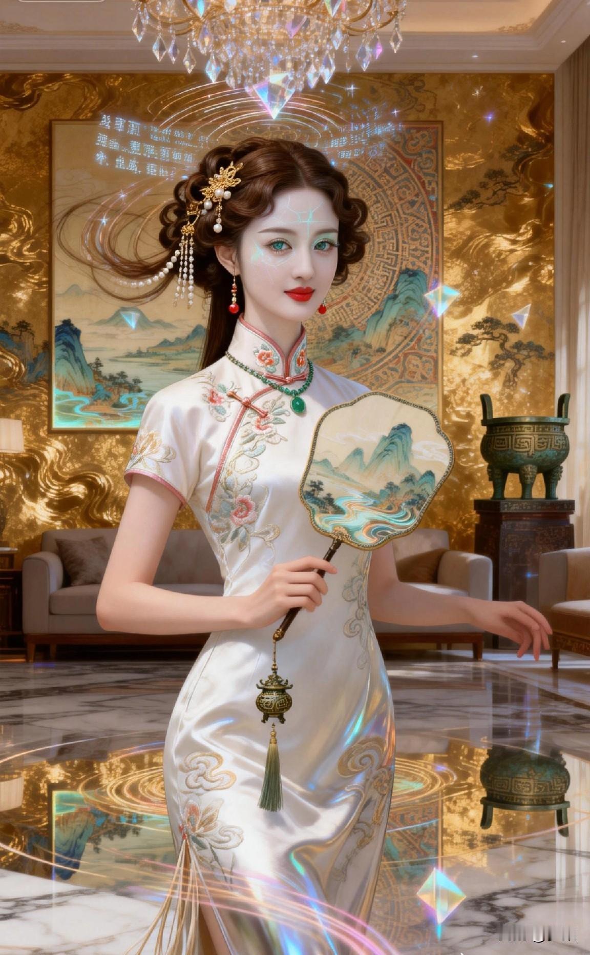 穿越时空的古典美人，手持团扇，尽显东方韵味。古典美少女 玉扇美人