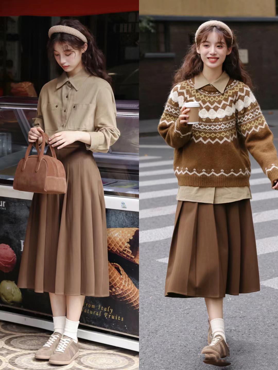 小个子快来抄作业，“毛衣+半身裙”温暖又甜美，显高效果也不错
小个子女生在深秋季