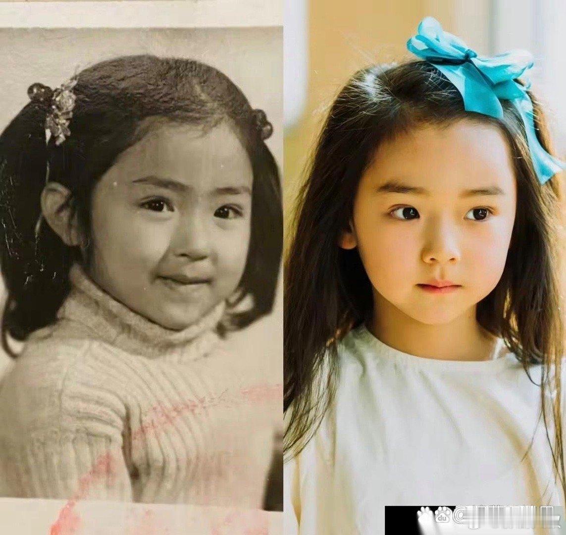 董璇和女儿重现36年前的合照，女儿的小酒窝真是和妈妈一模一样，简直让人分不清楚，