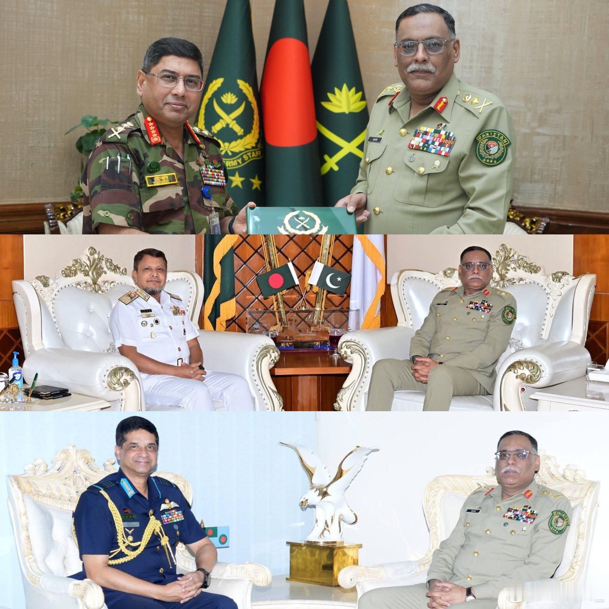 巴基斯坦参谋长联席会议主席米尔扎到访孟加拉国，分别与孟加拉国陆、海、空军参谋长会