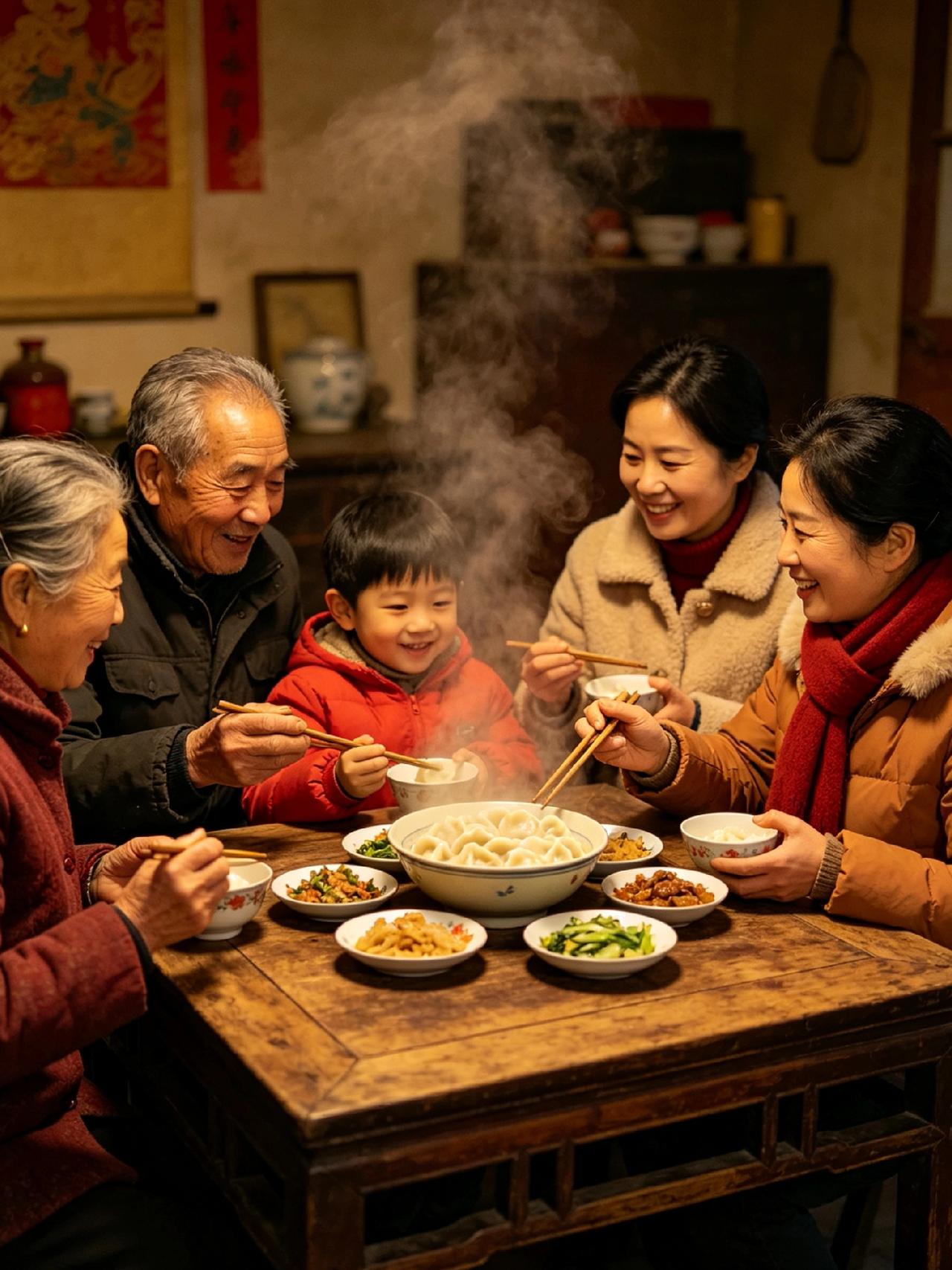 除夕夜守着老式黑白电视，听着屋外阵阵鞭炮声，一家人围坐灯火旁，简简单单，却满是如