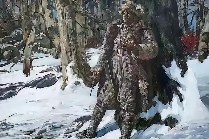 看到这幅画，瞬间被戳中了！长白山的雪地里，杨靖宇将军孤身站在林间，破旧的棉衣裹着