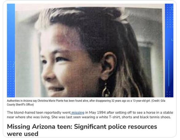 【在美国，一名失踪32年的女子在人工智能的帮助下被找到。】1994 年，克里斯蒂