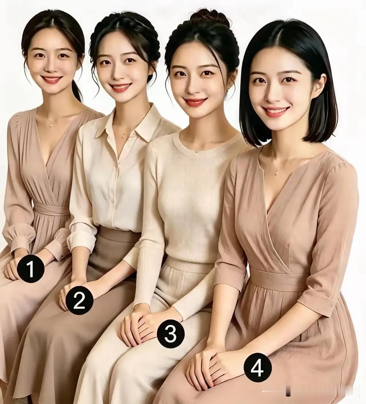 凭你的直觉，你觉得她们四个人之中谁最有旺夫相？我选3。