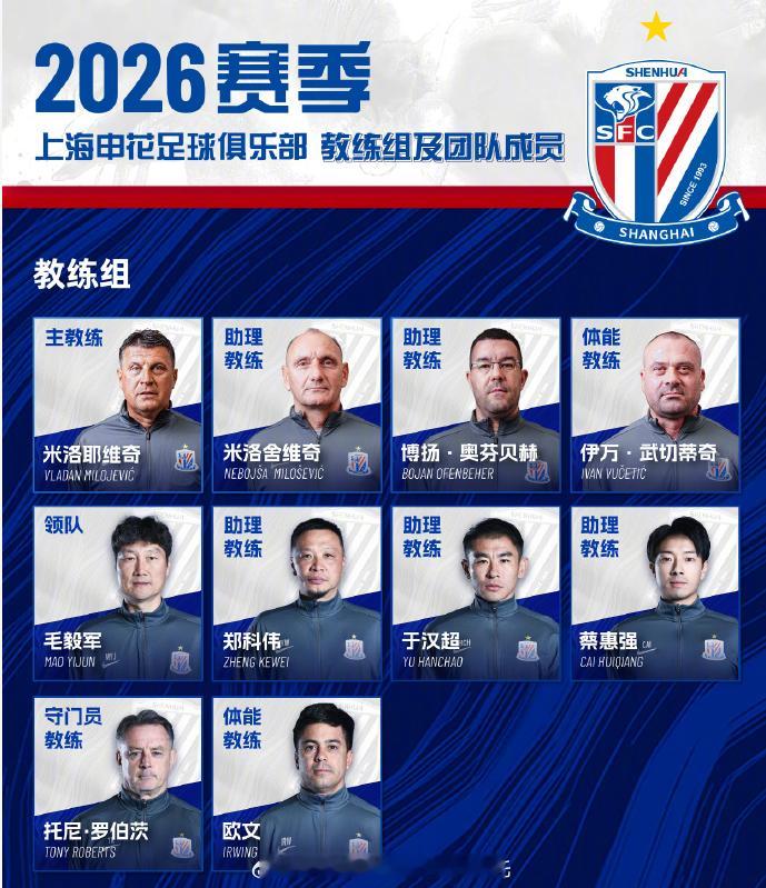 教练组成员目前已达到10人，同时拥有两位体能教练，5个助理教练当然一支球队有两位