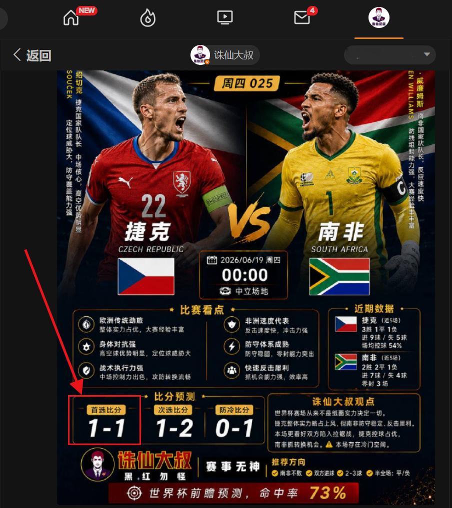 世界杯捷克vs南非 世界杯前瞻精选比分拿下，明天给各位做战绩图！诛仙大叔