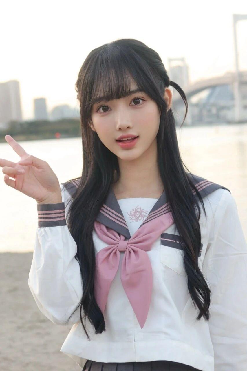 元气少女在海边，比个V字笑开颜！🌊👩‍🦰分享一下你的穿搭 又纯又欲的女生，