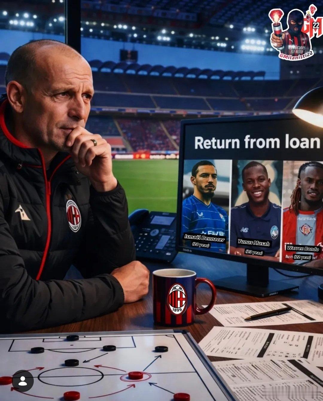 阿莱格里准备好了吗？我邦多，穆萨，本纳赛尔都要回来了。AC米兰