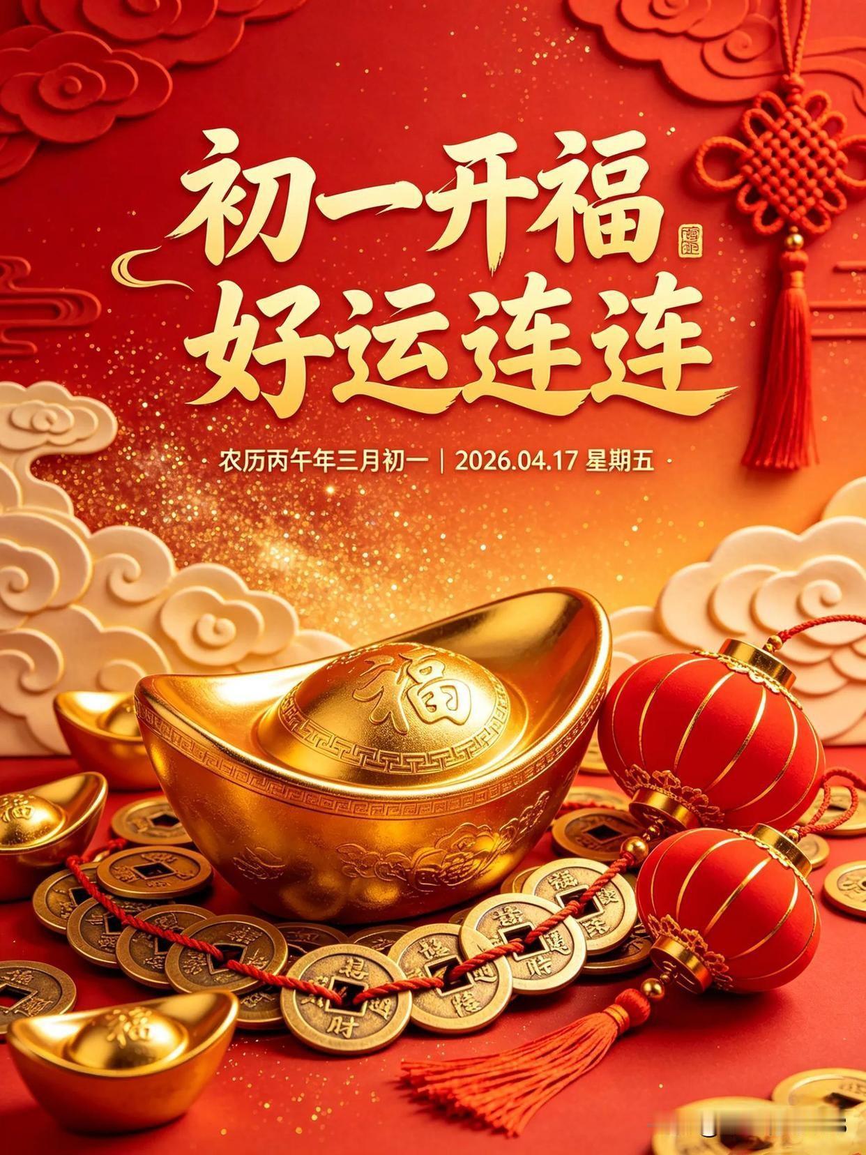 今天周五，农历三月初一。愿你迎着清晨的阳光，开启全新的一天。精神满满，笑意盈盈，