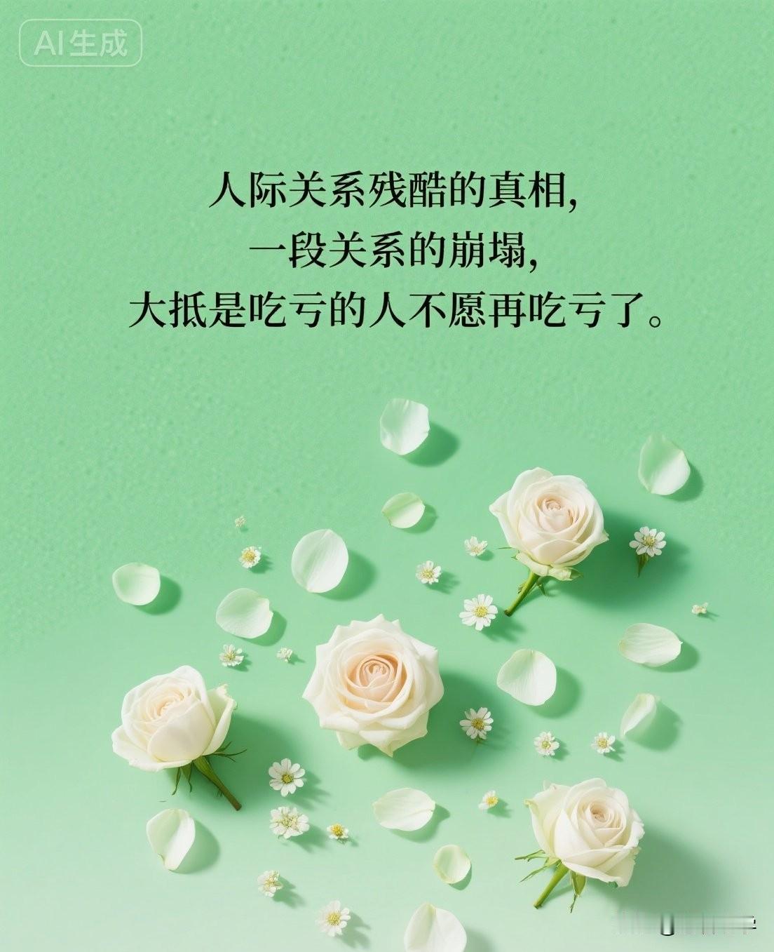 人际关系残酷的真相，一段关系的崩塌，大抵是吃亏的人不愿再吃亏了。

《菜根谭》有