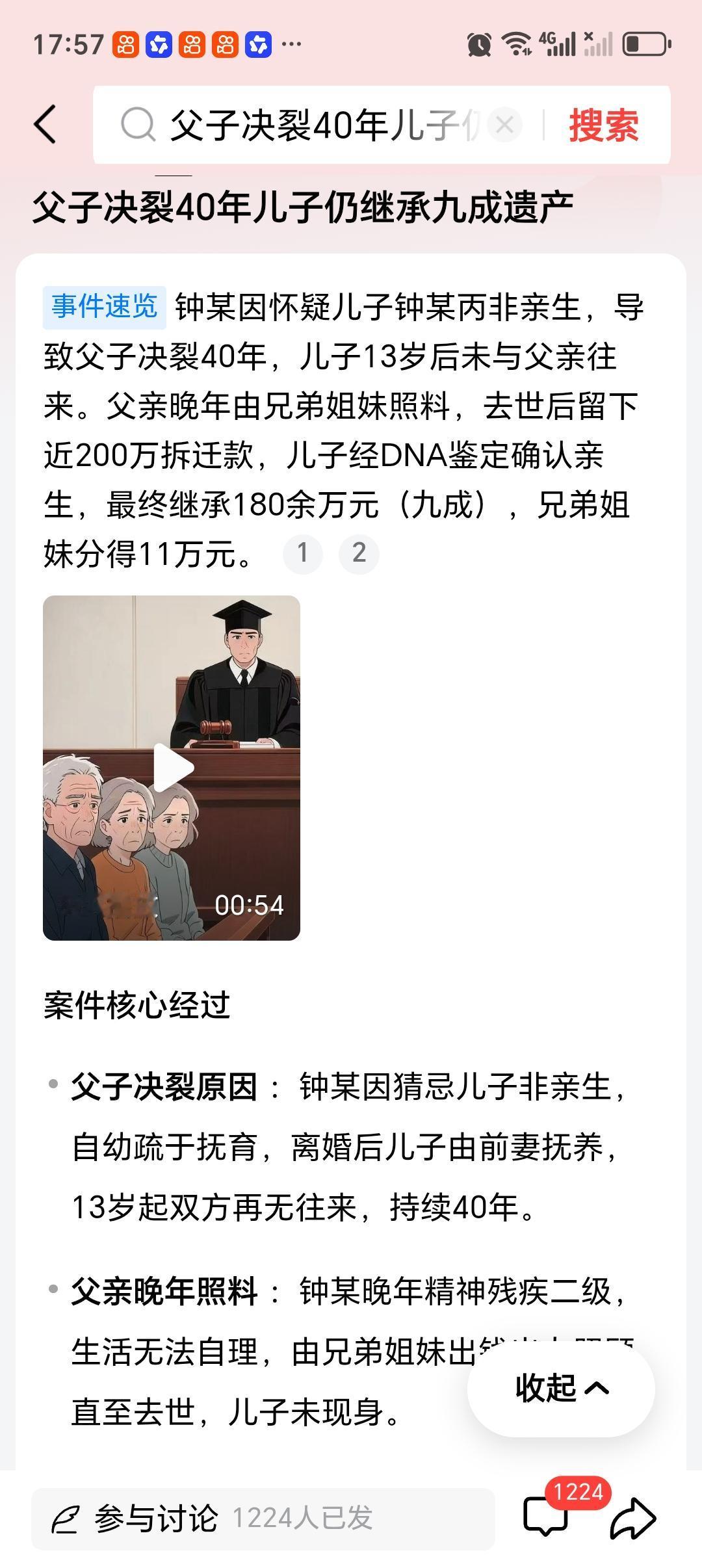 父子决裂40年儿子仍继承九成遗产 上海这起遗产案太抓马了。老钟怀疑儿子非亲生，离