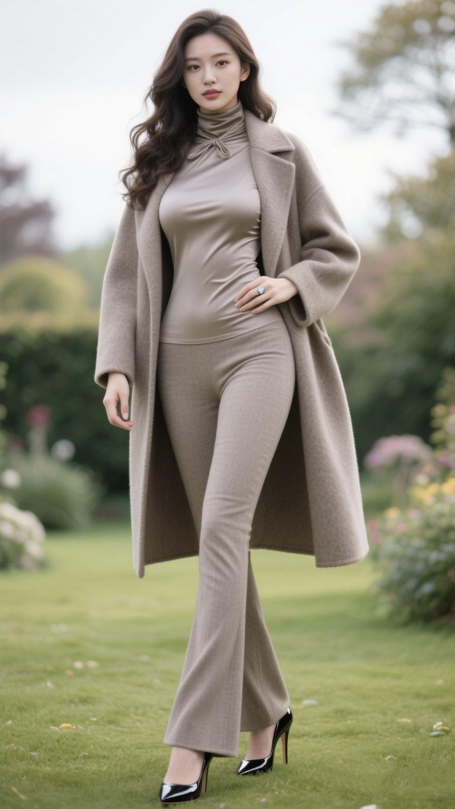 《浅棕时光》
 
风掠过草坪，漫过衣摆
浅棕的绒，裹住半片秋霭
高领的丝滑，贴着