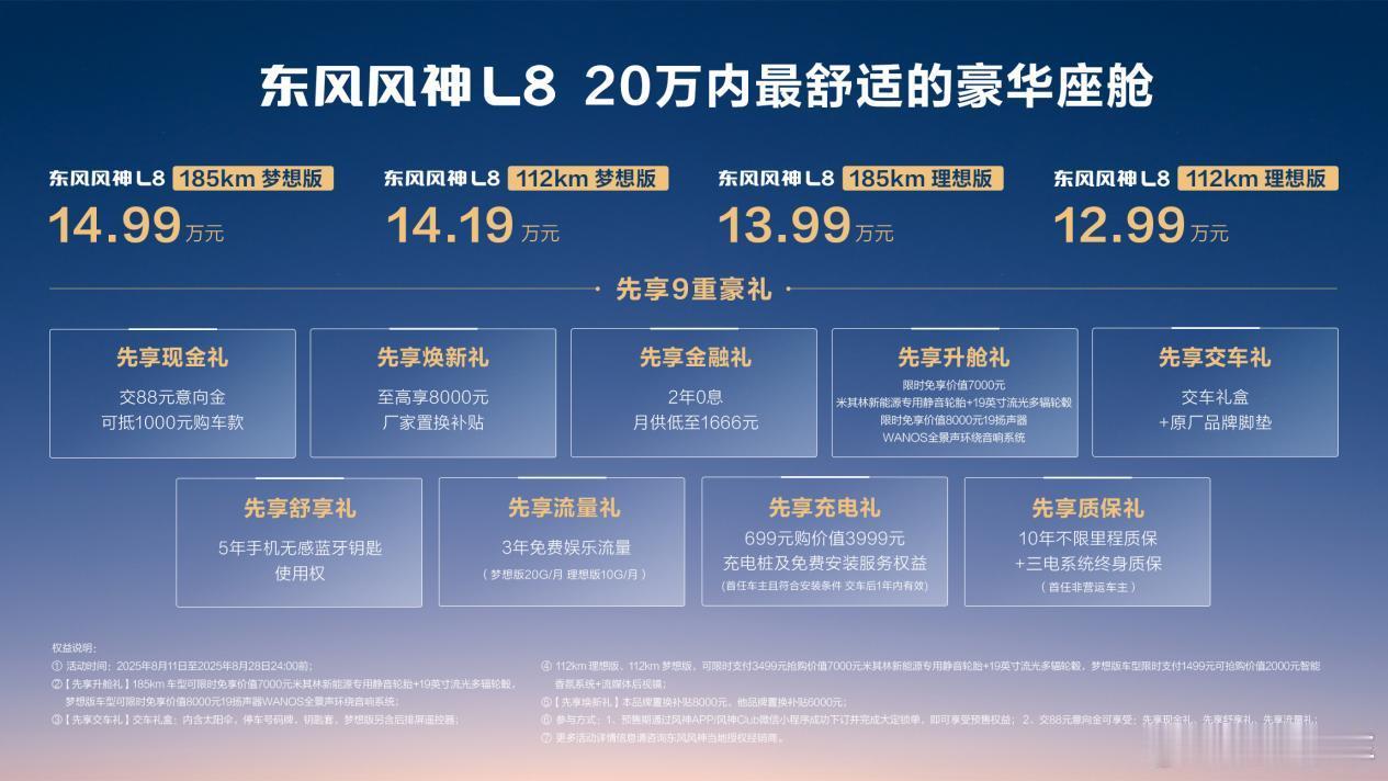 20万内最舒适豪华座舱来了！东风风神L8预售12.99万元起20万以内最舒适的豪