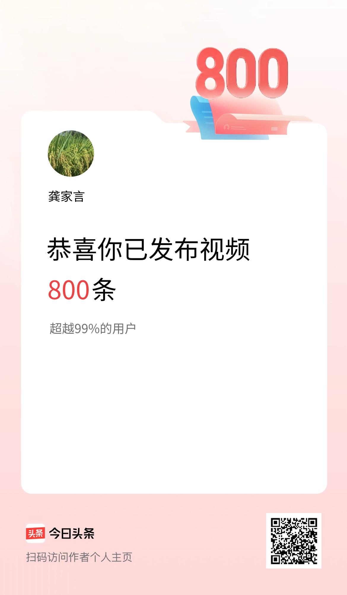 我在头条累计视频投稿800个