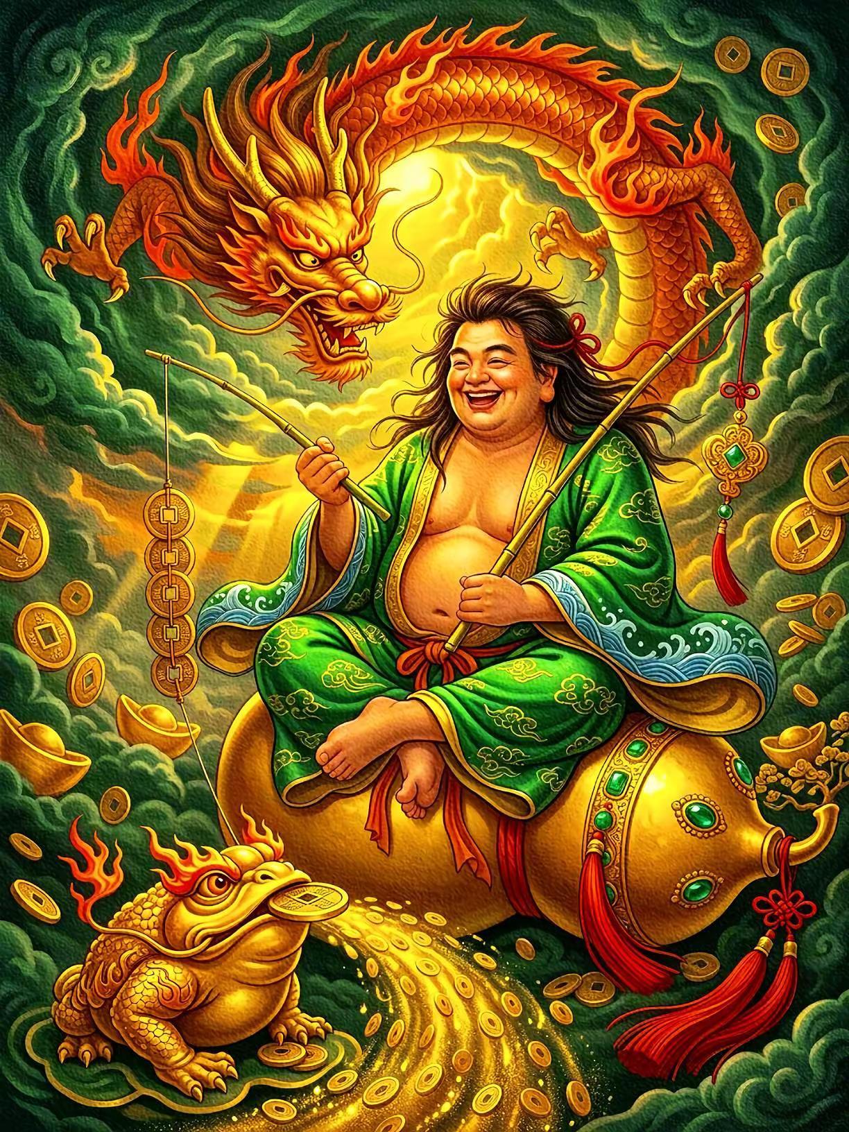 金蟾张口吐富贵，刘海牵线纳横财，刷到即是缘分，财气一鹿相随。