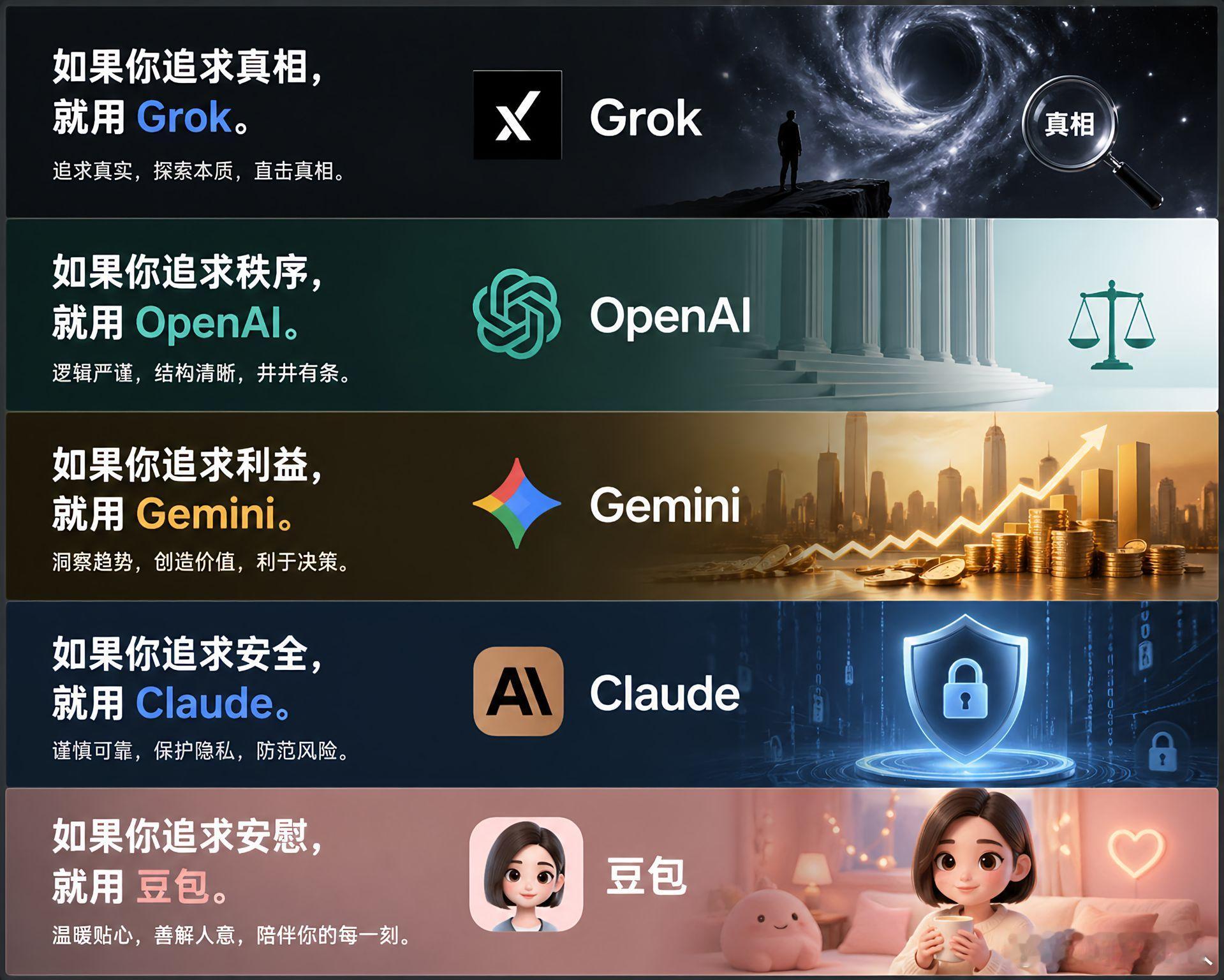 全球使用人数最多的几款大模型对比，豆包只能提供情绪价值 