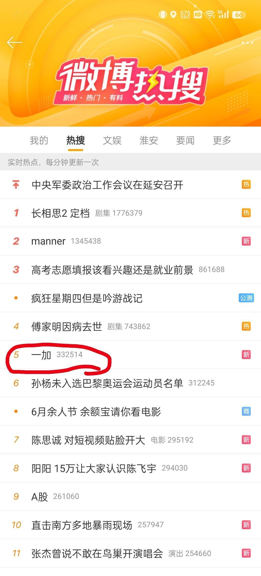 一加牛逼，冰川电池发布后，上了个自然大热搜....[赞] ​​​
