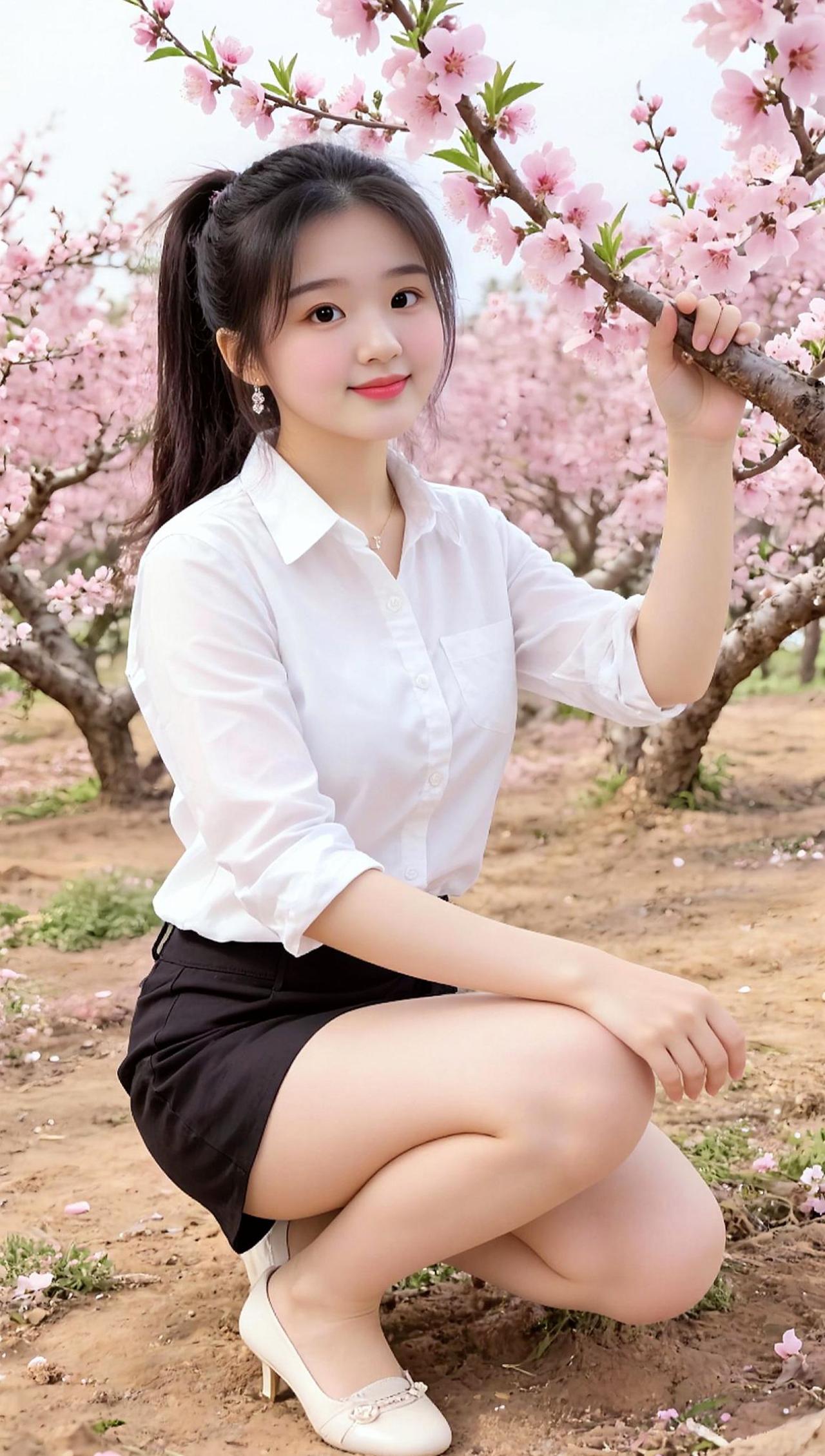 AI桃林蹲姿照 抖音ai创作 抖音玩法合伙人