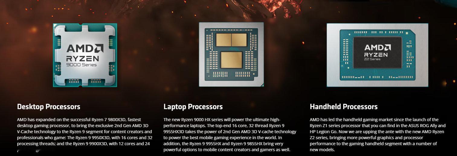 AMD在CES2025公布三个显卡系列新品。全新AMD Ryzen 9000系列