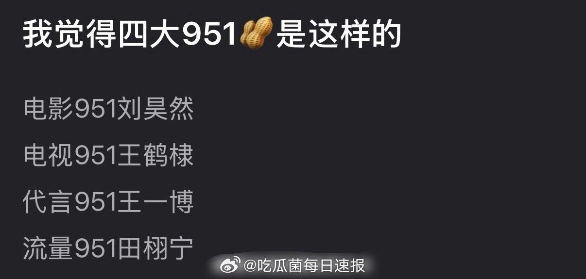 网友评选内娱四大951生：刘昊然、王鹤棣、王一博、田栩宁，哪个含金量更高