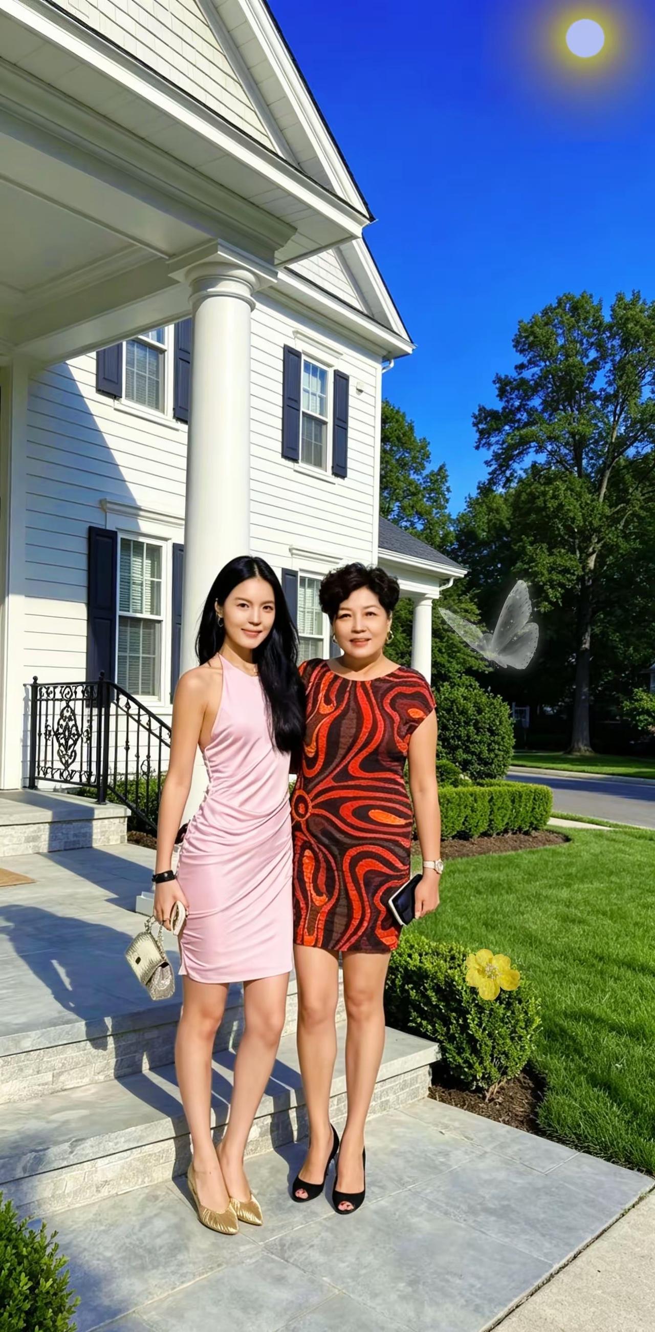 看这张照片
李咏的妻子哈文和女儿法图麦
这是李咏留给母女俩在美国的豪宅
看两个人