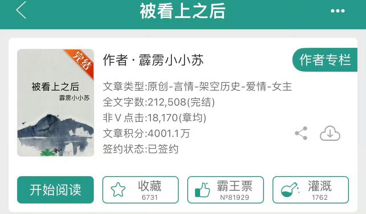 小说推荐：《被看上之后》 作者:霹雳小小苏简评：娇憨勤快小丫鬟vs霸道强硬大公子